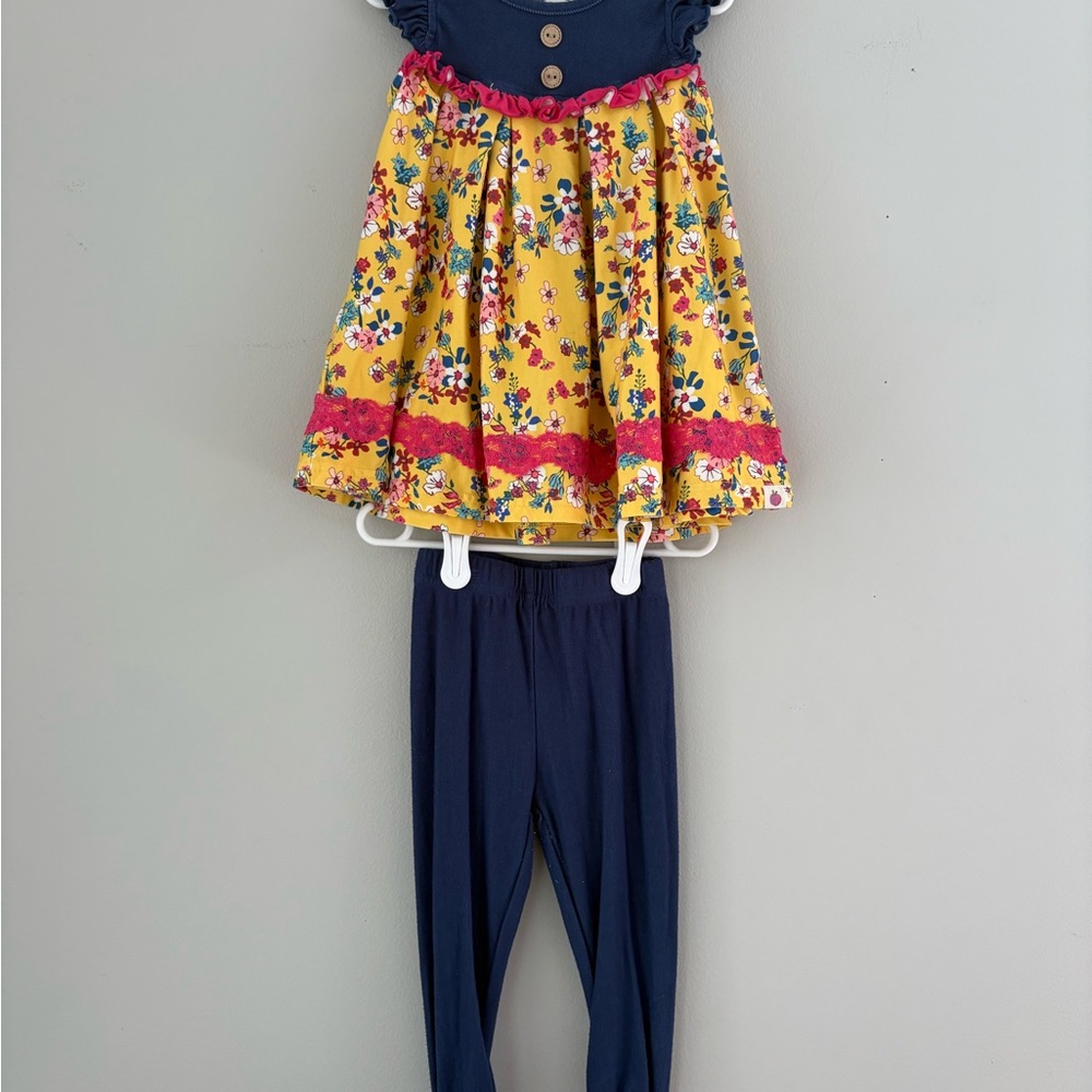 Cheeky Plum Floral Yellow and Navy Kids Matching Set